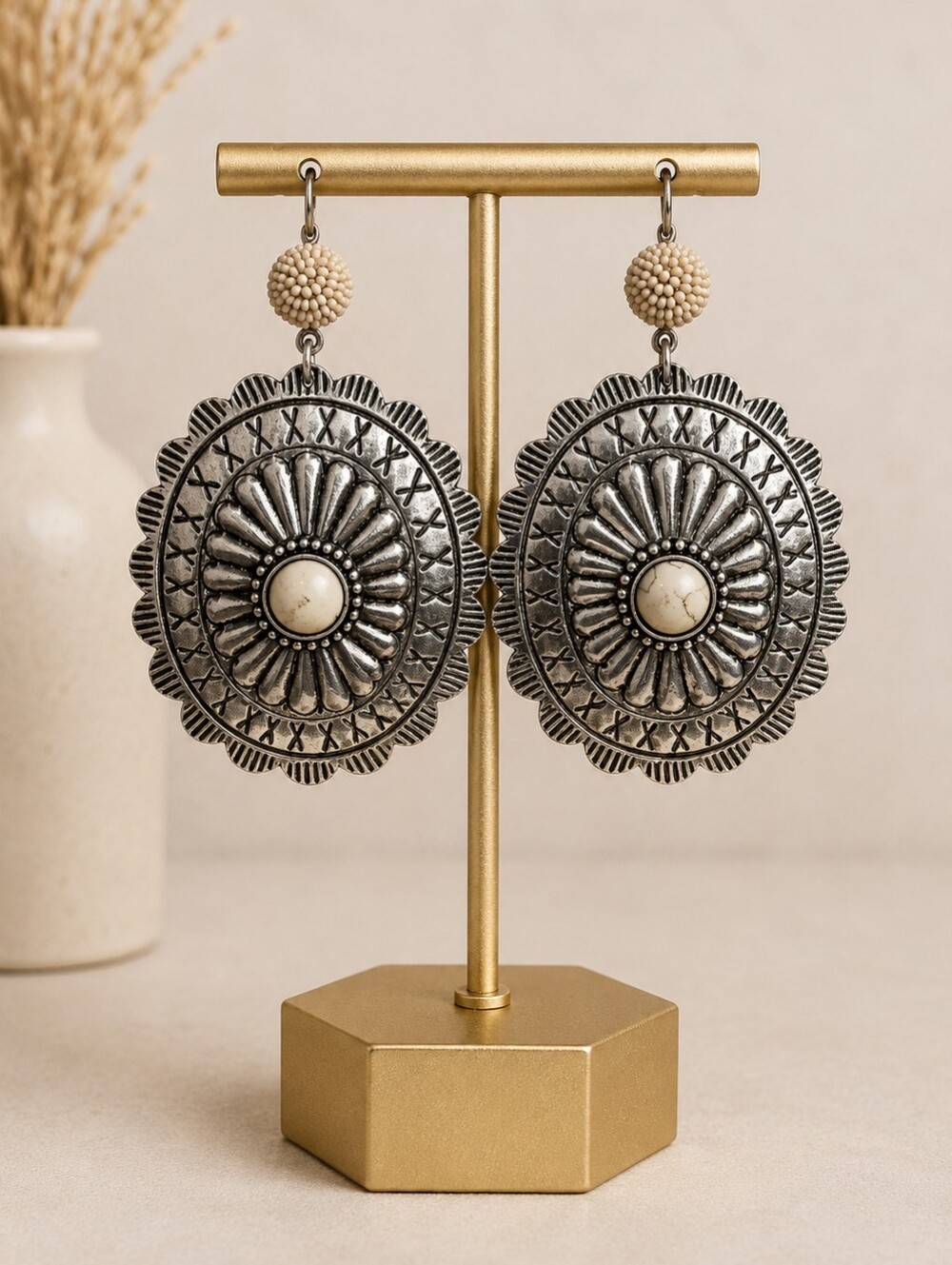 Viola Boho Silver & Gold Medallion Drop Earrings - Women Jewelry
